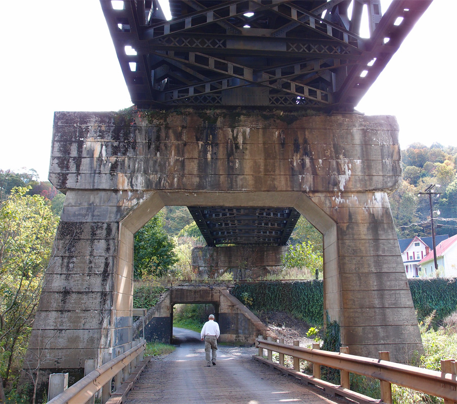 Railroad trestle, double track, in West Virginia